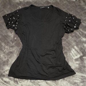 Black Studded Short Sleeve Top